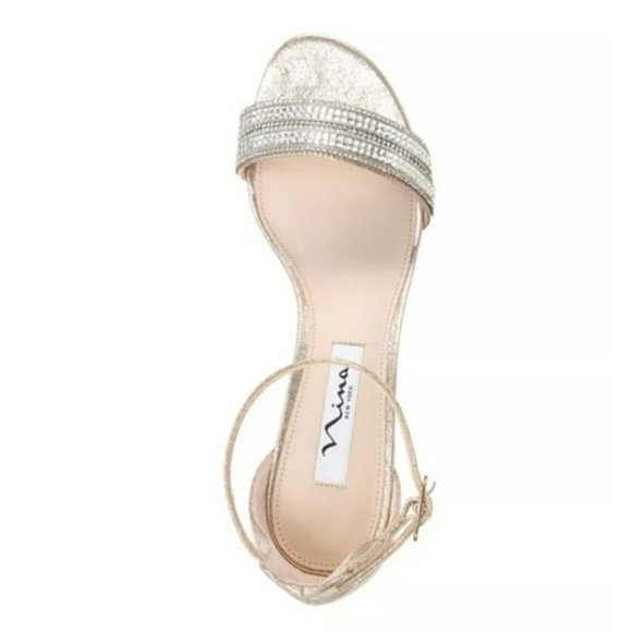 Nina Elenora Rhinestone Embellished Dress Sandals Taupe -9 - Picture 8 of 12